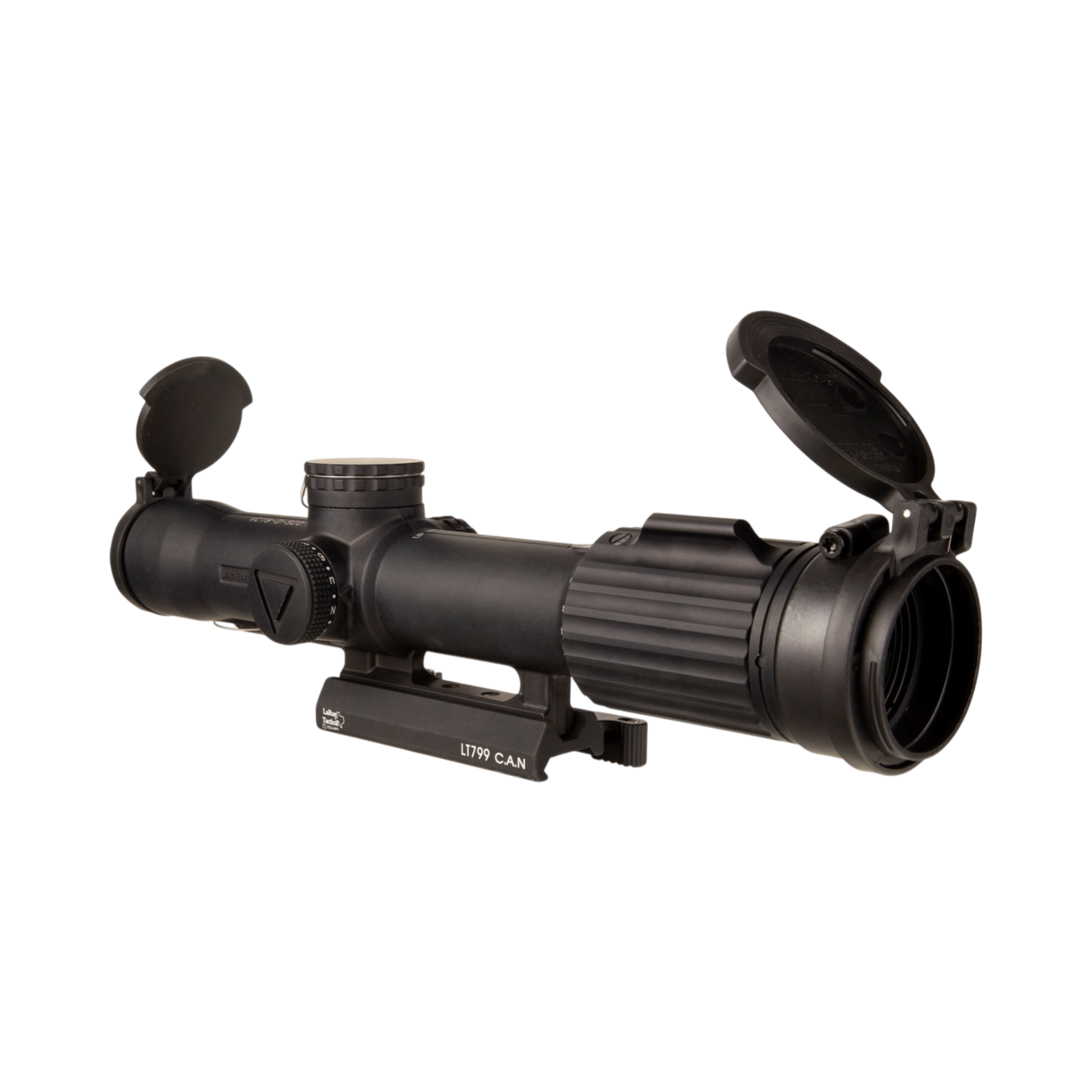 SCO VCOG® 1-8x28 optiskais tēmēklis, sarkans MRAD segmentu aplis, uzliekamie vāciņi, ar Larue Tactical® LT799 stiprinājumu