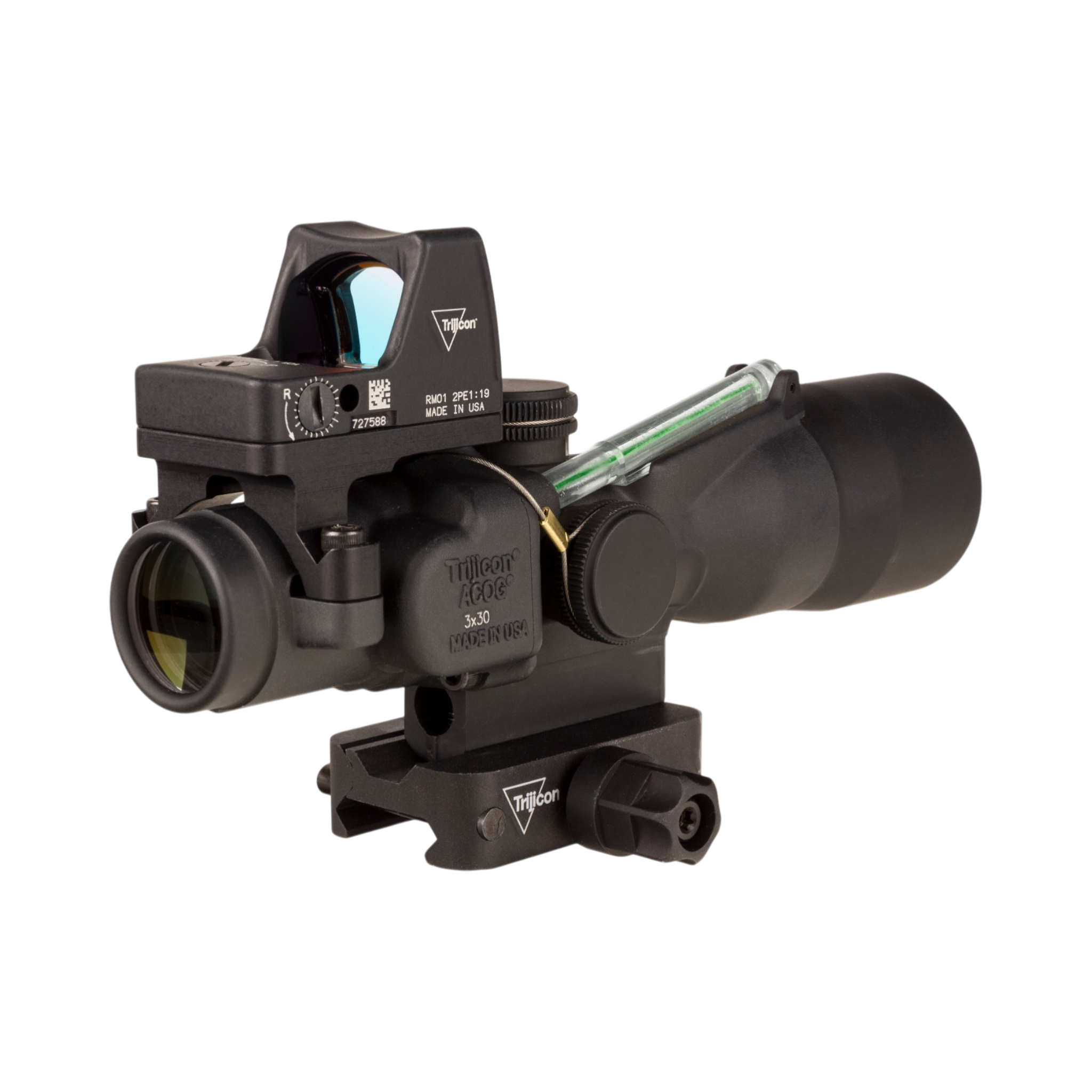 Trijicon Comp. ACOG® 3x30, D.I. Green HS/Dot 5.56x45mm/62gr. Ret. w/Q-LOC & 3.25 MOA Red RMR Type 2