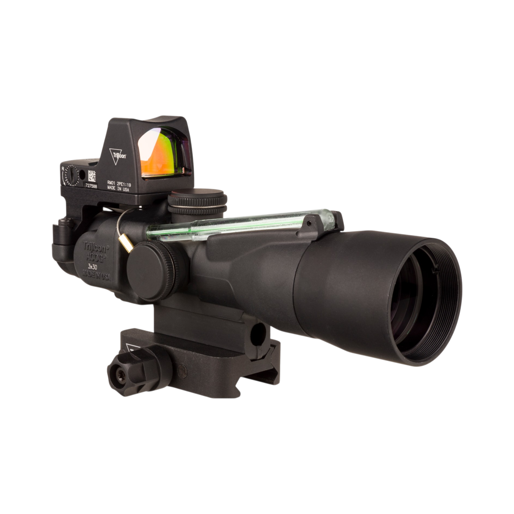 Trijicon Comp. ACOG® 3x30, D.I. Green HS/Dot 5.56x45mm/62gr. Ret. w/Q-LOC & 3.25 MOA Red RMR Type 2