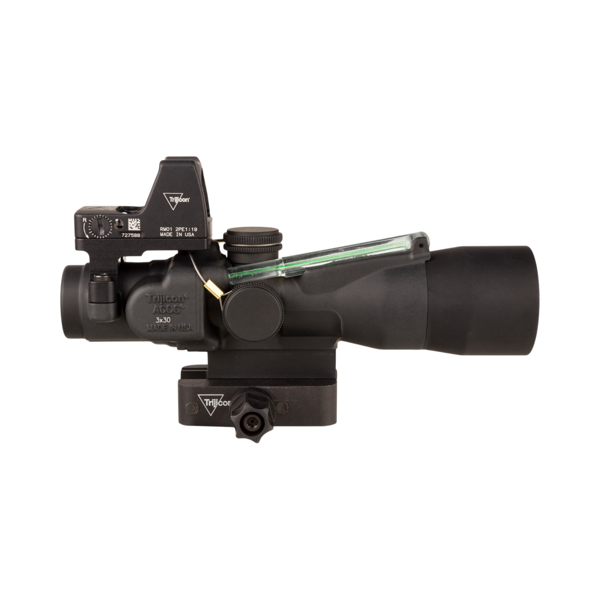 Trijicon Comp. ACOG® 3x30, D.I. Green HS/Dot 5.56x45mm/62gr. Ret. w/Q-LOC & 3.25 MOA Red RMR Type 2