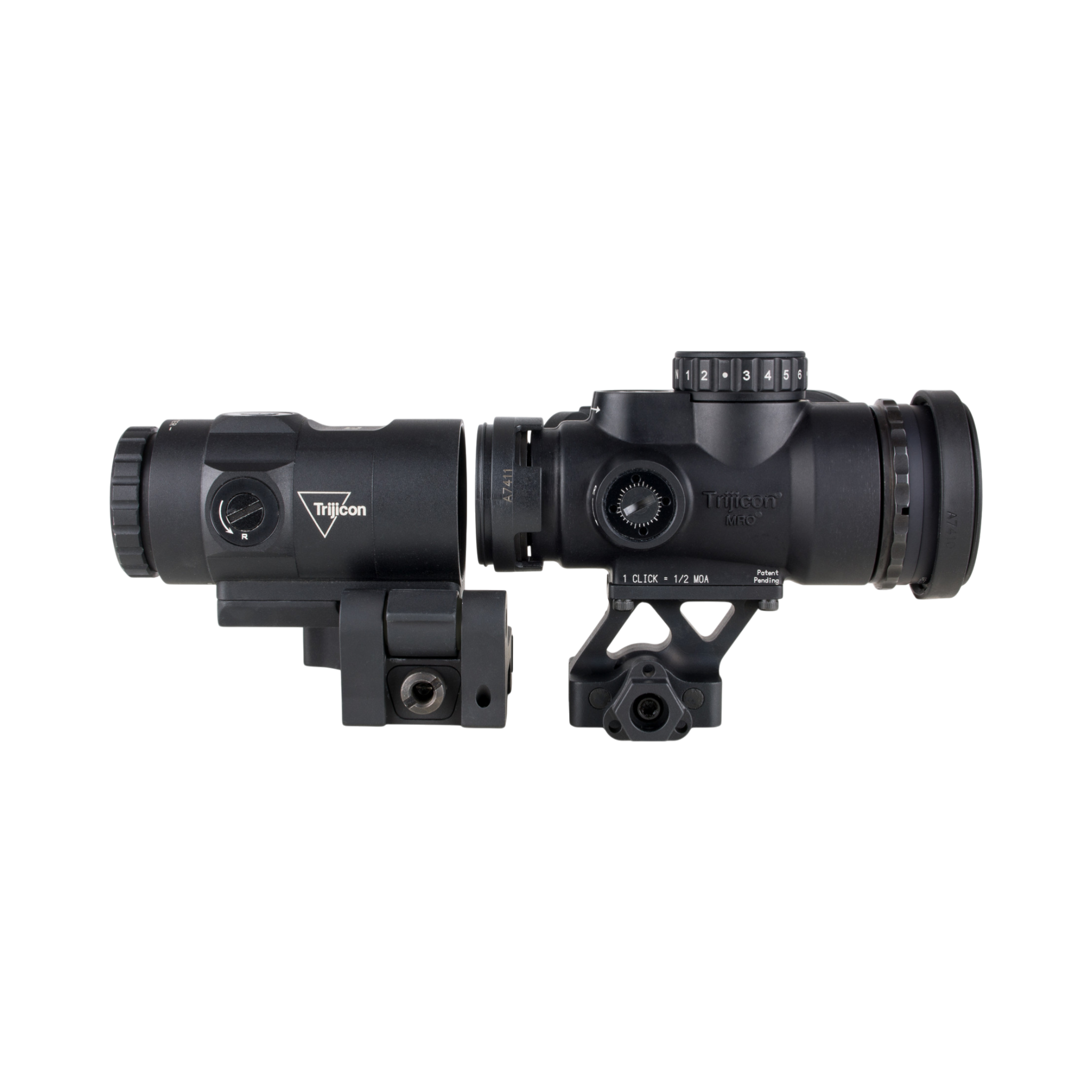Trijicon MRO SD Patrol 1x25, 3x Mag, Adj. LED, 2 MOA Red Dot; Full CW Q-LOC (AC32070); 3X Mag QR-FTS
