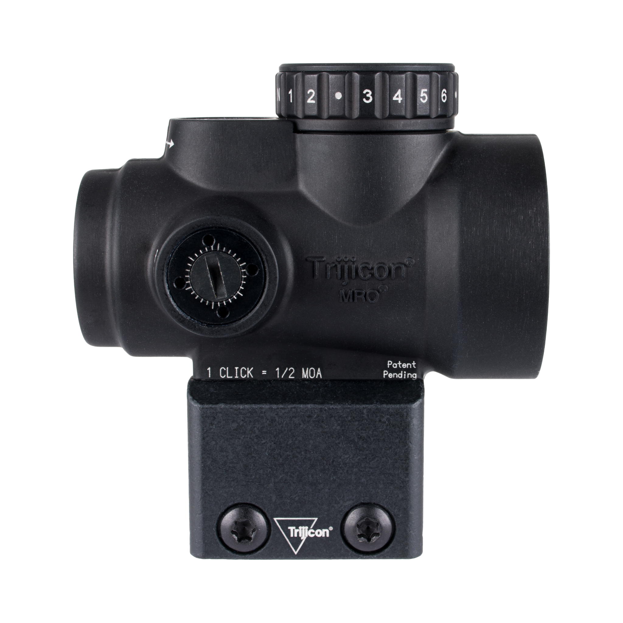 Trijicon MRO® SD 1x25 tēmēklis ar zaļu punktu, ar regulējamu zaļu punktu (2,0 MOA); novietots apakšējā trešdaļā pa labi (AC32069)