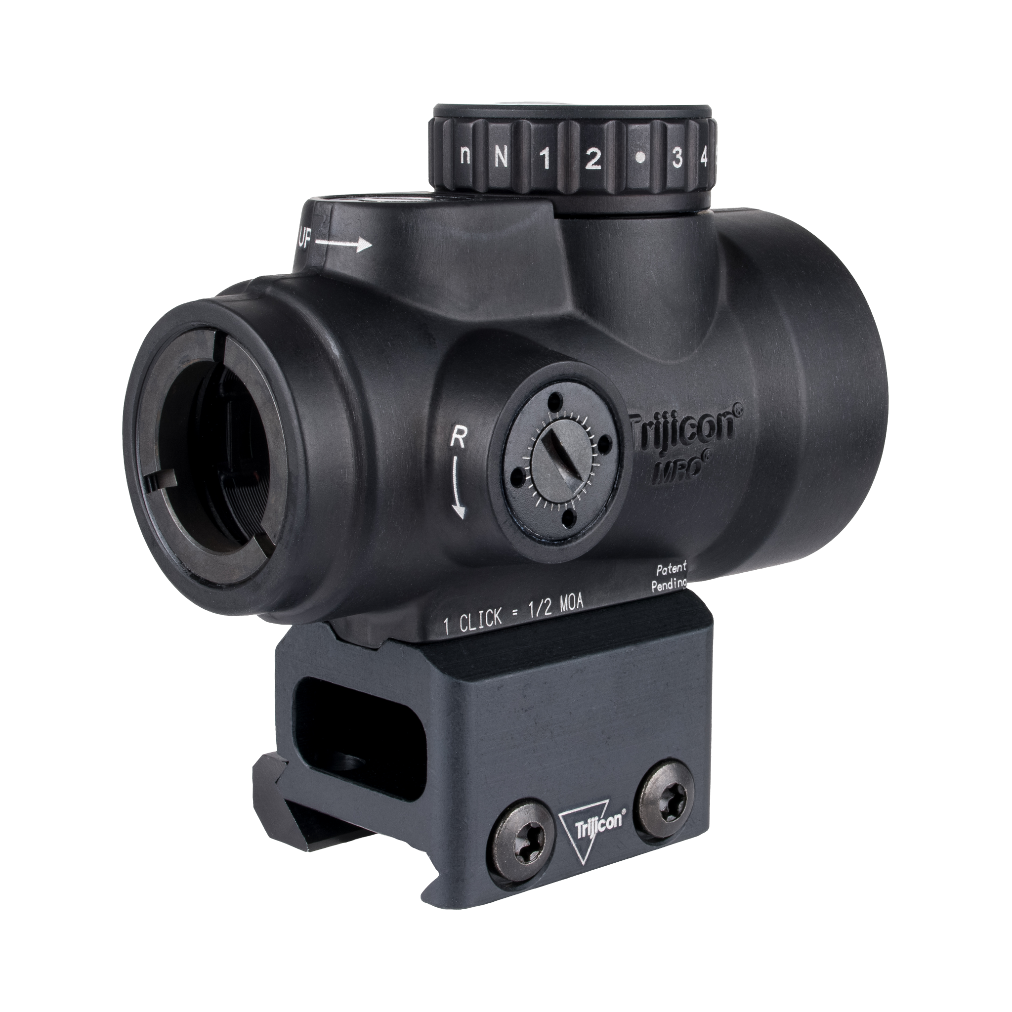 Trijicon MRO® SD 1x25 tēmēklis ar zaļu punktu, ar regulējamu zaļu punktu (2,0 MOA); pilnībā pulksteņrādītāja virzienā (AC32068)