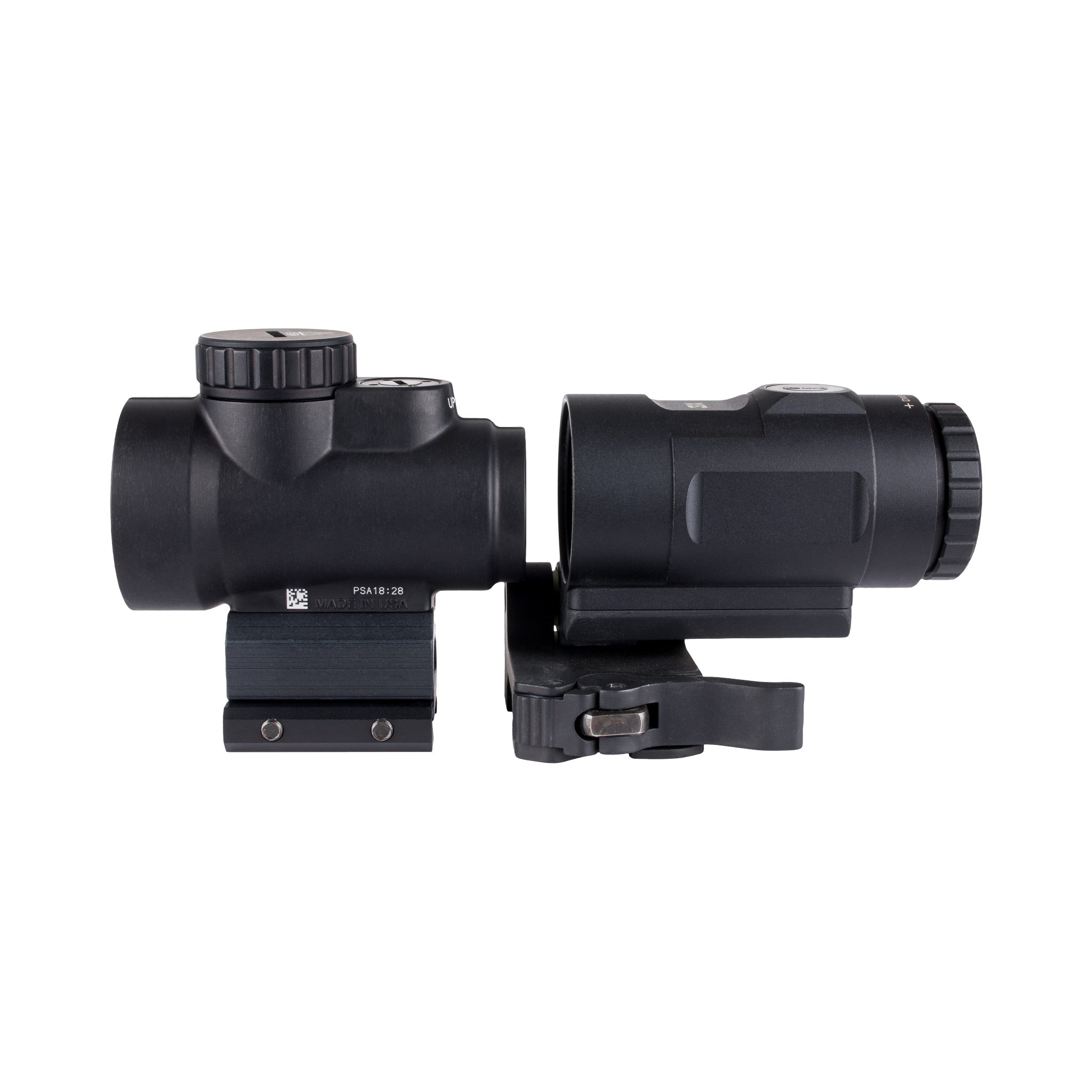 Trijicon MRO® SD 1x25 ar 3x palielinātāju, regulējams LED ar 2,0 MOA punktu; pilnībā pulksteņrādītāja virzienā pagriežams Q-LOC (AC32070); 3x palielinātājs ar QR-FTS