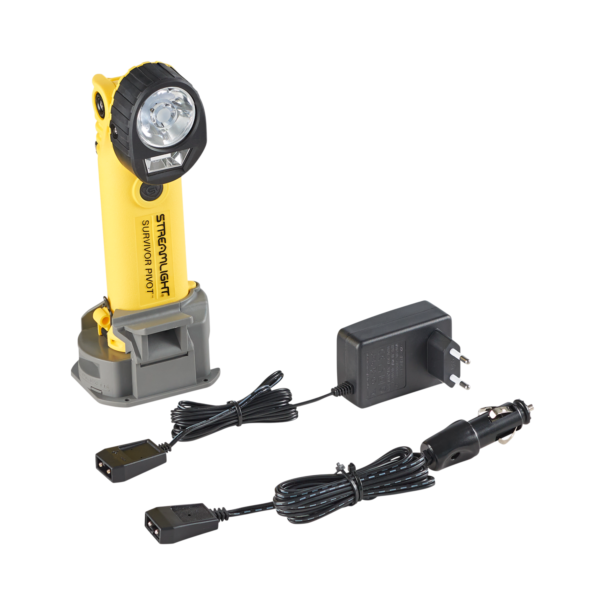 Streamlight Pivot – 230 V maiņstrāva/12 V līdzstrāva (sārmu bateriju turētājs nav iekļauts) – dzeltens (91813)