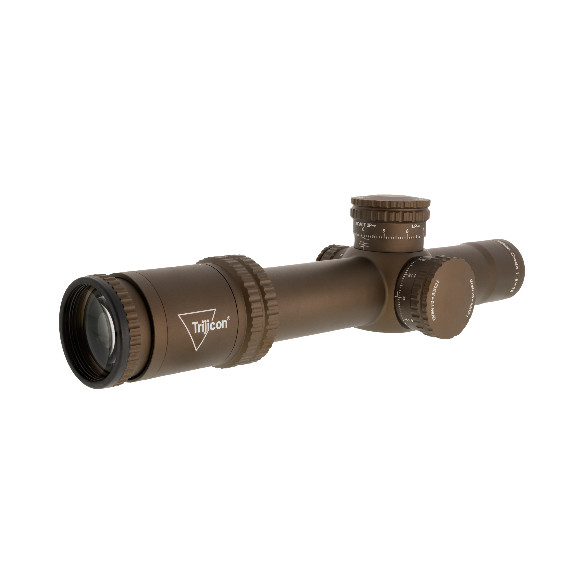 Credo® 1-8x28 FFP Coyote Brown w/ Red/Green MRAD Seg. Circle, 34mm, Exposed Locking Adjusters