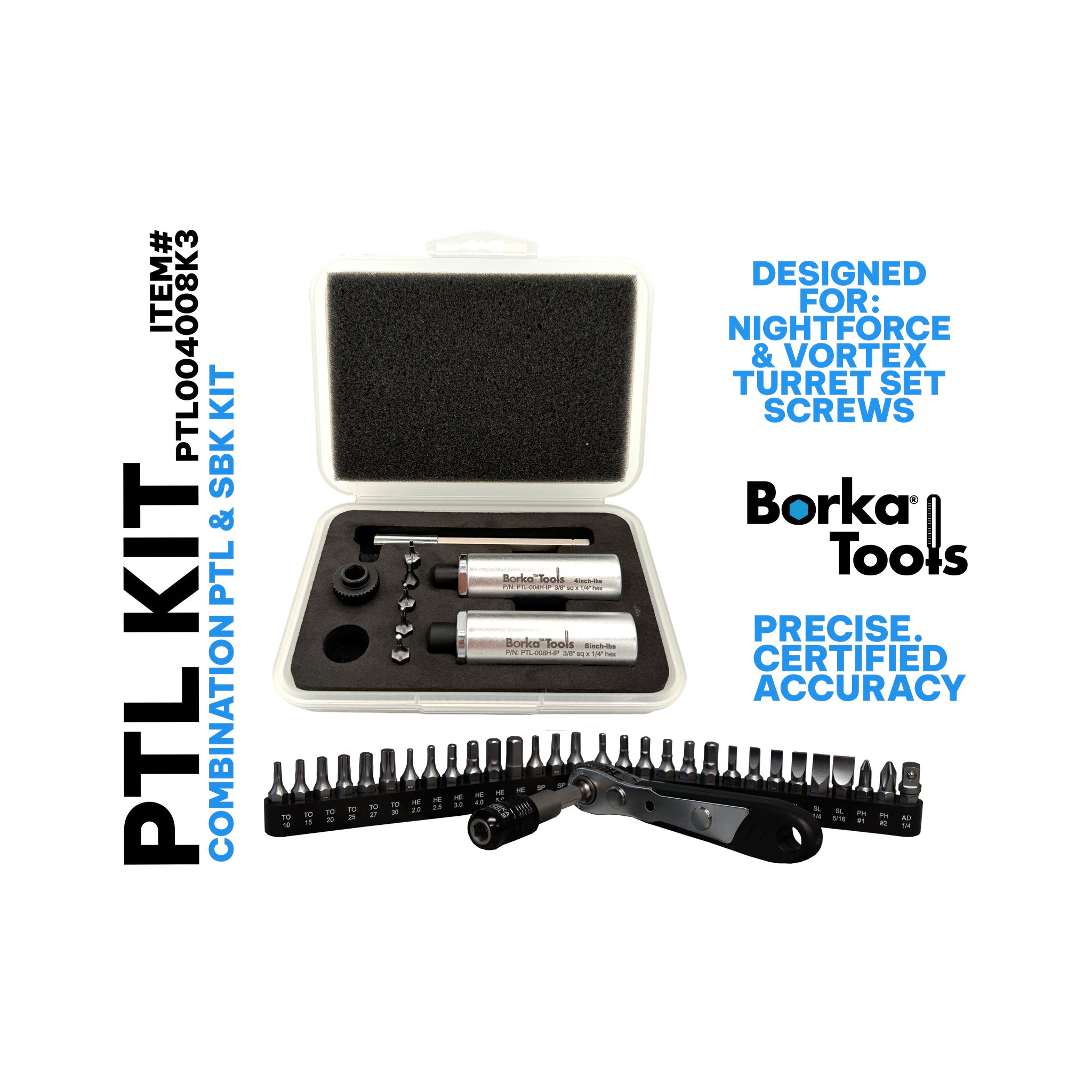 Zestaw Borka Double PTL (4 i 8 cali-funtów) z SBK do śrub regulacyjnych NightForce i Vortex (PTL004008K3)
