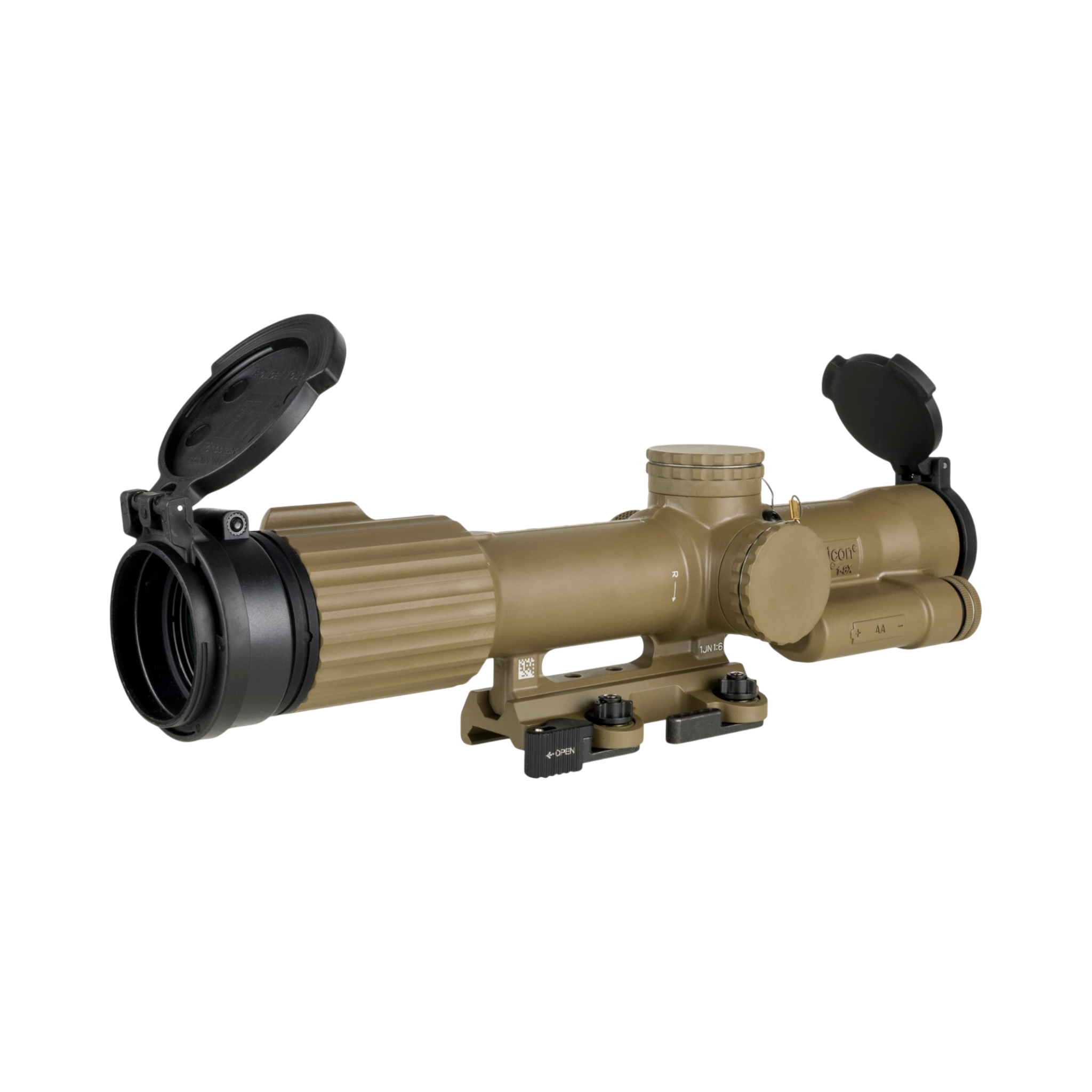 SCO VCOG® 1-8x28 Riflescope, Red MRAD Seg. Circle Enh. Flipcaps, w/ LT799 mount, FDE