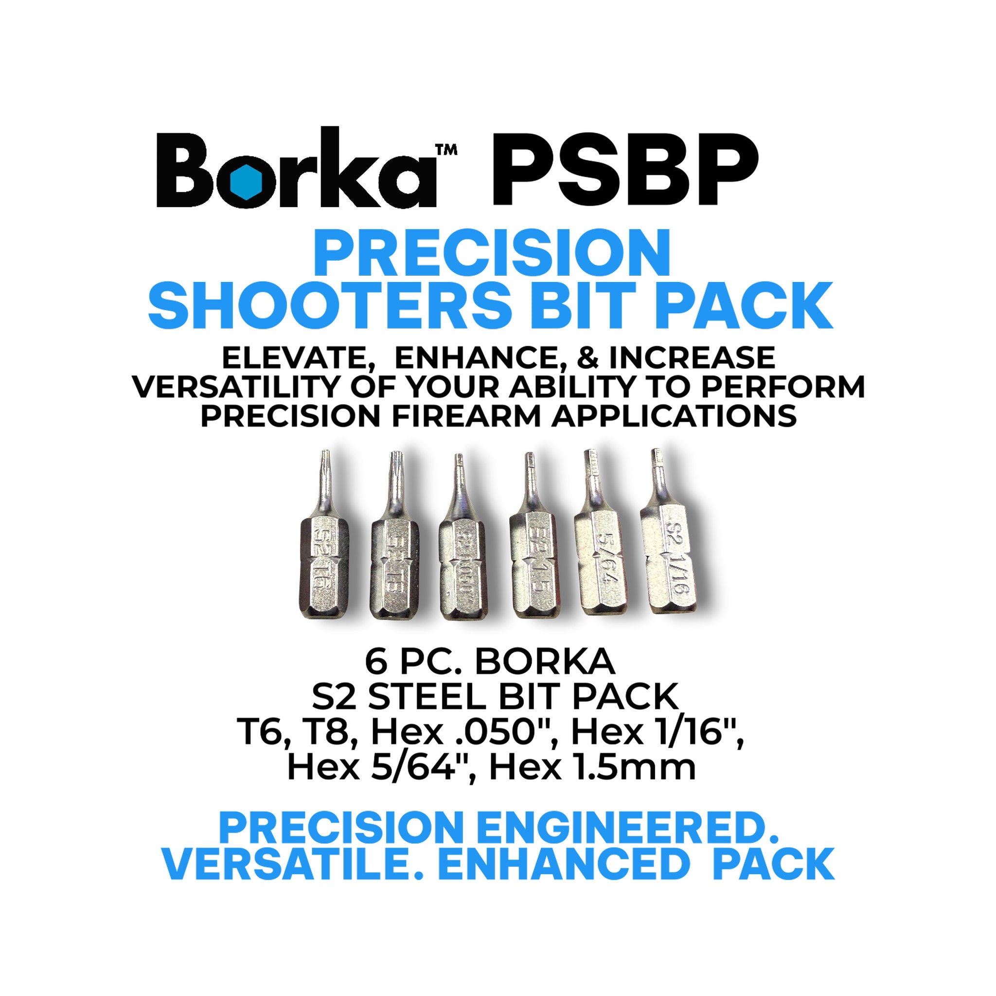 Borka täppis-puuriotsikute komplekt  6 tk. T6, T8, kuuskant 0,050", kuuskant 1/16", kuuskant 5/64", kuuskant 1,5 mm