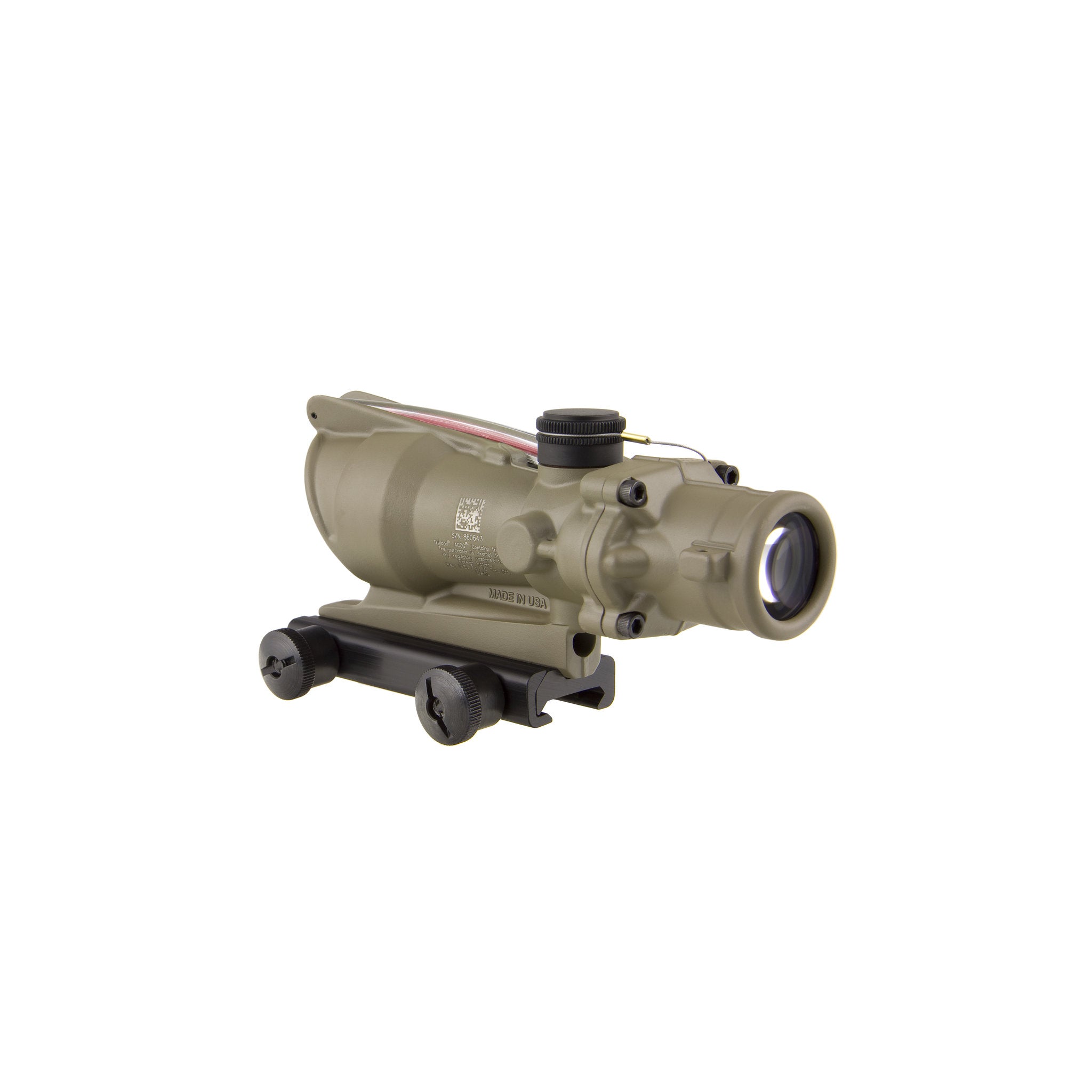 Trijicon ACOG® 4x32 BAC tēmēklis, divkāršs apgaismojums. Sarkans krustveida tēmēklis .223 BDC tēmēklis, CK FDE